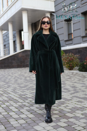 Шуба из экомеха под норку зеленая (120 см)