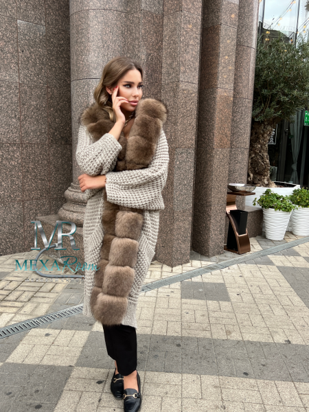Кардиган с мехом финского песца тортор (90 см)