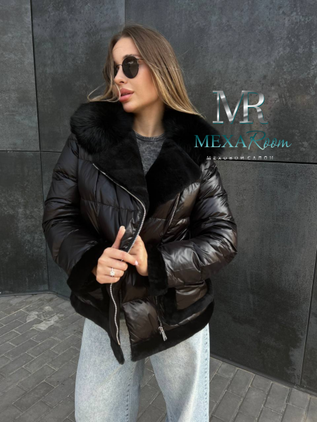 Пуховик с мехом Max Mara черный