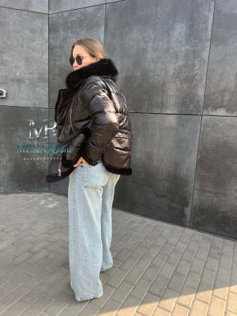 Пуховик с мехом Max Mara черный