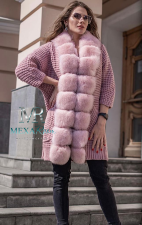 Кардиган с мехом финского песца розовый (90 см)